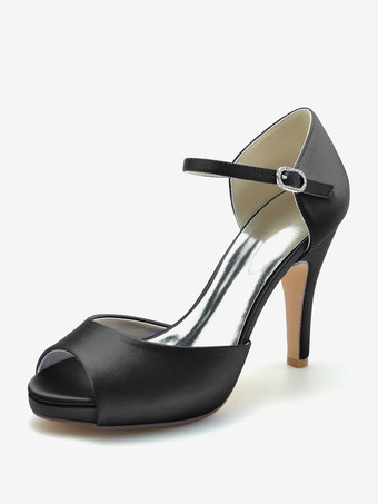 SchwarzHochzeitsschuhe Braut Pumps Satin Peep Toe