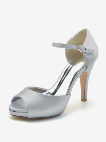 Silbrig Hochzeitsschuhe Braut Pumps Satin Peep Toe
