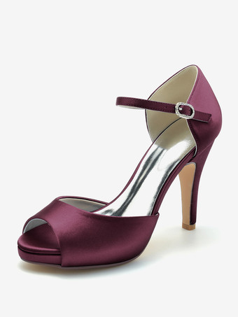 BurgunderrotHochzeitsschuhe Braut Pumps Satin Peep Toe