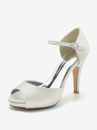 elfenbeinweißHochzeitsschuhe Braut Pumps Satin Peep Toe