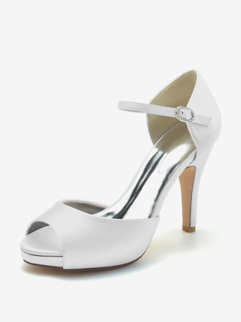 WeißHochzeitsschuhe Braut Pumps Satin Peep Toe