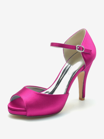 RosarotHochzeitsschuhe Braut Pumps Satin Peep Toe