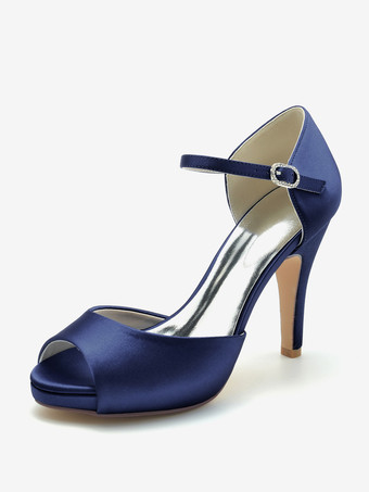 Dunkelblau Hochzeitsschuhe Braut Pumps Satin Peep Toe