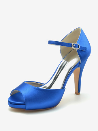 Königsblau Hochzeitsschuhe Braut Pumps Satin Peep Toe