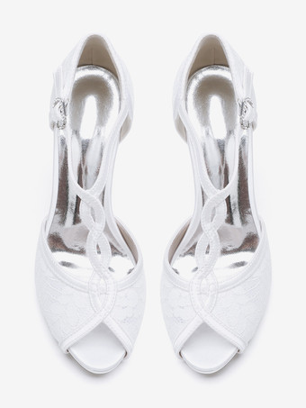 ウェディングシューズ ブライダルパンプス レース ピープトゥ 刺繍