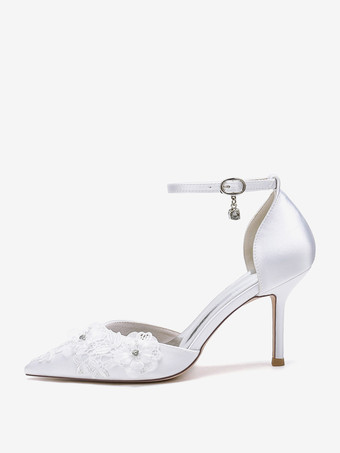 ウェディングシューズ ブライダルパンプス サテン ポインテッドトゥ