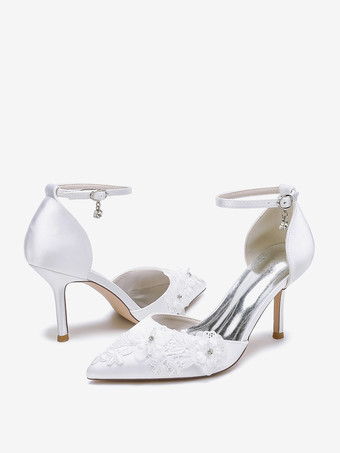 ウェディングシューズ ブライダルパンプス サテン ポインテッドトゥ