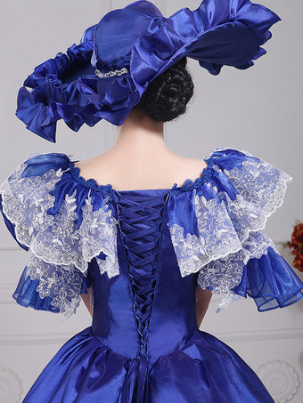 ブルー レトロ コスチューム リボン ポリエステル 帽子 レディース レトロ マリー アントワネット コスチューム セット ヴィンテージ 衣類