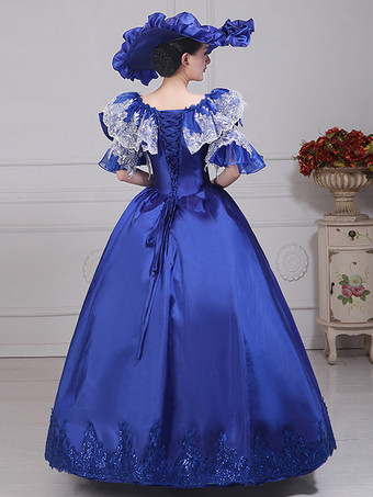ブルー レトロ コスチューム リボン ポリエステル 帽子 レディース レトロ マリー アントワネット コスチューム セット ヴィンテージ 衣類
