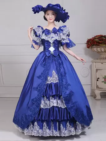 Blue Retro Costumes Bows Polyester Hat Women's Retro Marie Antoinette  Costume Set Vintage Clothing - Milanoo.com