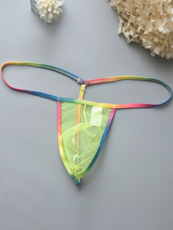 イエロー男性用セクシーパンティー ホワイト メンズランジェリー