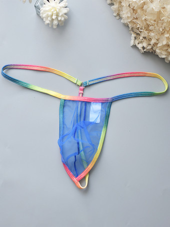 ブルー 男性用セクシーパンティー ホワイト メンズランジェリー
