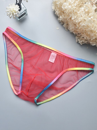 レッド 男性用セクシーパンティー ホワイト 透明 メンズランジェリー