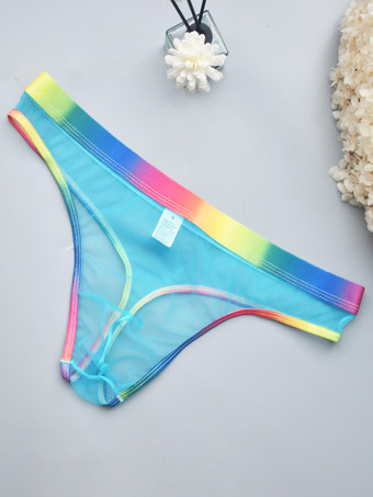 アクアグリーン男性用セクシーパンティー ブルー シアー メンズ ランジェリー