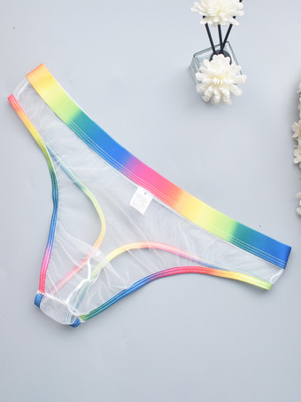 ホワイト 男性用セクシーパンティー ブルー シアー メンズ ランジェリー