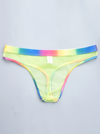 イエロー男性用セクシーパンティー ブルー シアー メンズ ランジェリー