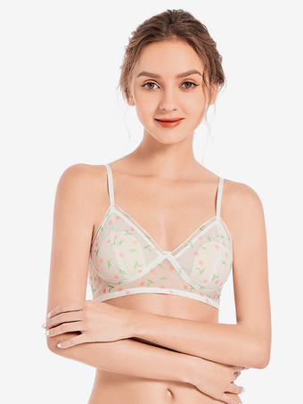 オレンジ ブラジャー オレンジ フローラルプリント デイリーカジュアル シック ランジェリー