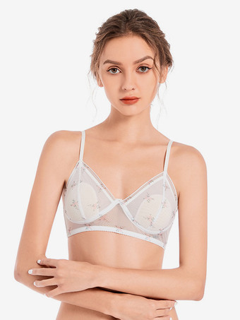 ライトピンクブラジャー オレンジ フローラルプリント デイリーカジュアル シック ランジェリー