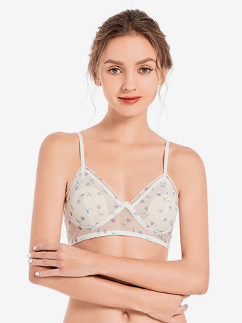 ラベンダーブラジャー オレンジ フローラルプリント デイリーカジュアル シック ランジェリー