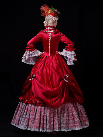 レッド レトロ コスチューム レディース レース フリル レース ポリエステル マリー アントワネット コスチューム セット チョーカー ドレス レトロ 18 世紀 コスチューム バーガンディ