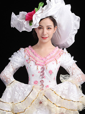 ホワイト レトロ コスチューム レースアップ ポリエステル 花柄 マリー アントワネット コスチューム ドレス レディース レトロ セット ヴィンテージ クロージング