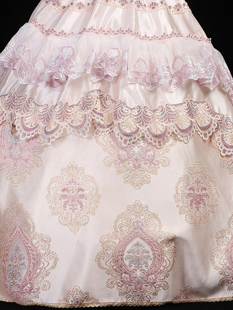 シャンパンレトロコスチューム レディース 花柄 フリル リボン マリーアントワネット コスチューム ポリエステル セット ドレス 帽子 レトロ パーティー プロム ドレス