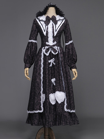 ブラック 黒のレトロコスチューム リボン マリーアントワネットコスチューム ポリエステルジャカード帽子 レディースレトロセット 18世紀コスチューム