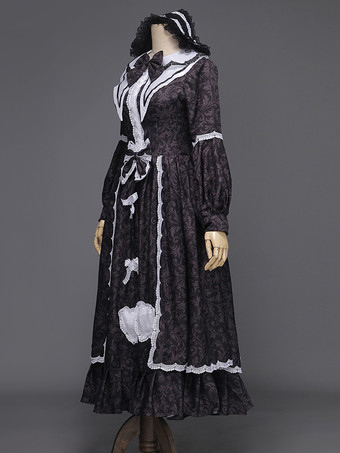 黒のレトロコスチューム リボン マリーアントワネットコスチューム ポリエステルジャカード帽子 レディースレトロセット 18世紀コスチューム