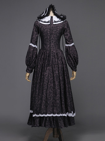 黒のレトロコスチューム リボン マリーアントワネットコスチューム ポリエステルジャカード帽子 レディースレトロセット 18世紀コスチューム