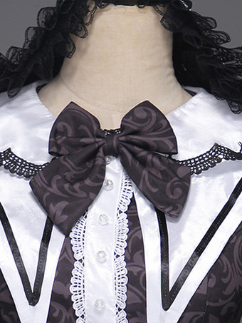 黒のレトロコスチューム リボン マリーアントワネットコスチューム ポリエステルジャカード帽子 レディースレトロセット 18世紀コスチューム