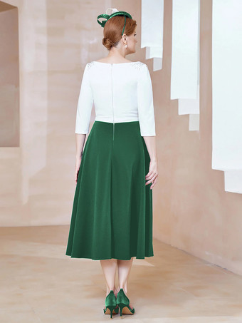 マザードレス ジュエルネック ハーフスリーブ Aライン ビーズ ティーレングス ゲストドレス 結婚式用