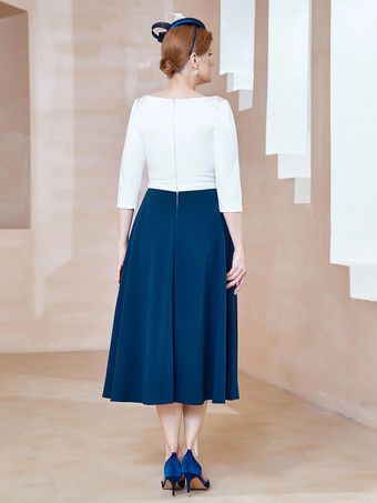 マザードレス ジュエルネック ハーフスリーブ Aライン ビーズ ティーレングス ゲストドレス 結婚式用