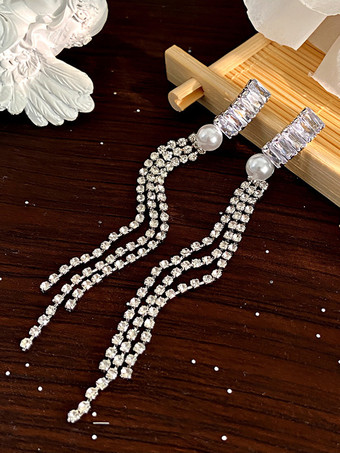 ウェディングイヤリング ダイヤモンド メタルピアス ウェディングジュエリー