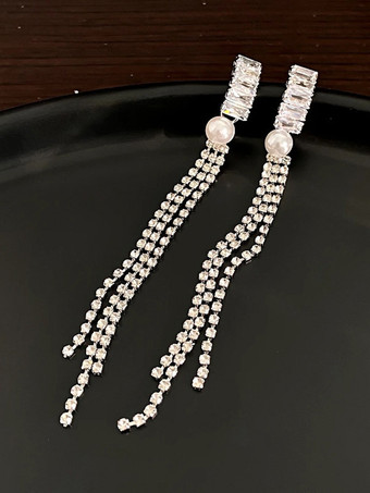 シルバー ウェディングイヤリング ダイヤモンド メタルピアス ウェディングジュエリー