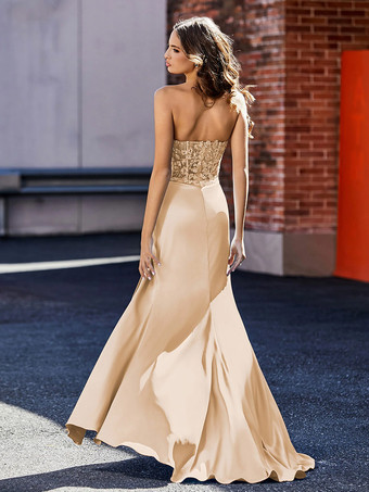 プロムドレス ボールガウン ストラップレス レース ノースリーブ アップリケ ページェントドレス