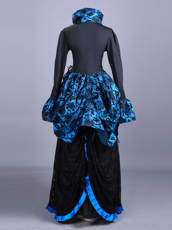 ブラック レトロ コスチューム フリル ポリエステル 花柄 マリー アントワネット コスチューム トップ レディース レトロ セット 18 世紀 コスチューム