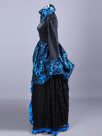 ブラック レトロ コスチューム フリル ポリエステル 花柄 マリー アントワネット コスチューム トップ レディース レトロ セット 18 世紀 コスチューム