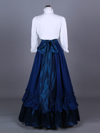 ブルー レトロ コスチューム フリル ポリエステル マリー アントワネット コスチューム トップ レディース レトロ セット ヴィンテージ クロージング