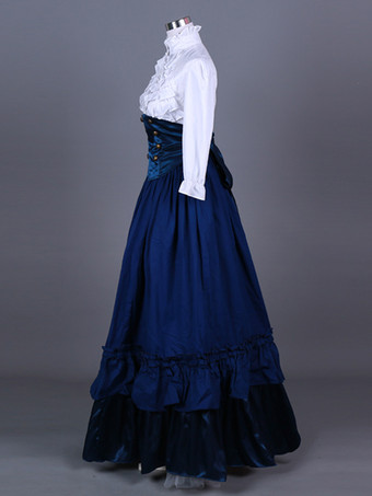 ブルー レトロ コスチューム フリル ポリエステル マリー アントワネット コスチューム トップ レディース レトロ セット ヴィンテージ クロージング