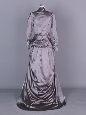 パープルレトロコスチュームレディースマリーアントワネットコスチュームカラーブロックフリルポリエステルセットスカートトップレトロ18世紀コスチューム