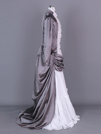 パープルレトロコスチュームレディースマリーアントワネットコスチュームカラーブロックフリルポリエステルセットスカートトップレトロ18世紀コスチューム