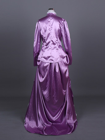 パープルレトロコスチュームレディースマリーアントワネットコスチュームカラーブロックフリルポリエステルセットスカートトップレトロ18世紀コスチューム