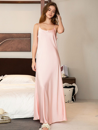 ライト アプリコットロングナイトガウン ブラック ストレッチ エレガント 大人用ランジェリー
