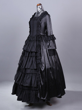 ブラック レトロ コスチューム ティアード ポリエステル ドレス レディース レトロ マリー アントワネット コスチューム セット ヴィンテージ クロージング