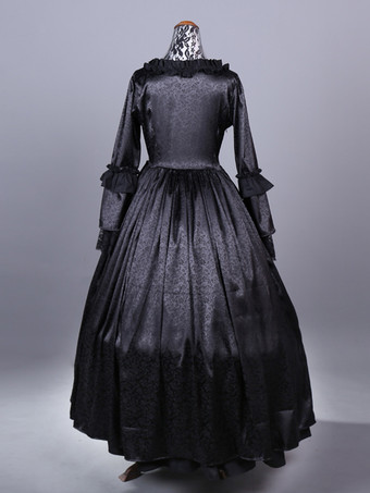 ブラック レトロ コスチューム ティアード ポリエステル ドレス レディース レトロ マリー アントワネット コスチューム セット ヴィンテージ クロージング