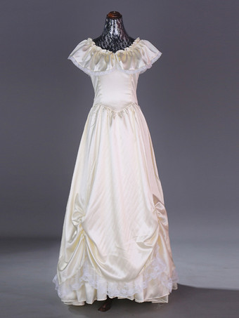 シャンパンカラーシャンパンレトロコスチュームレディースプリーツレースポリエステルマリーアントワネットコスチュームセットドレスレトロヴィンテージ服