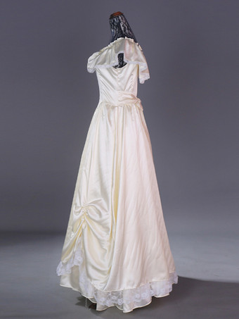 シャンパンレトロコスチュームレディースプリーツレースポリエステルマリーアントワネットコスチュームセットドレスレトロヴィンテージ服