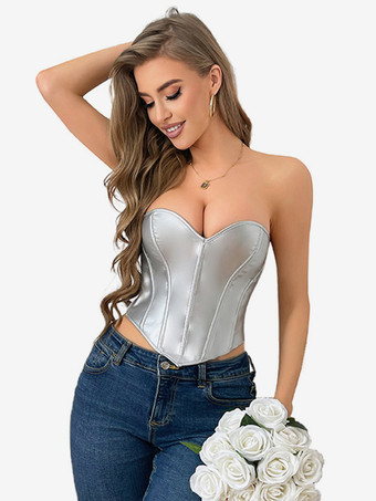 シルバー コルセット シルバー レースアップ 室内用 シック ランジェリー ビスチェ トップ