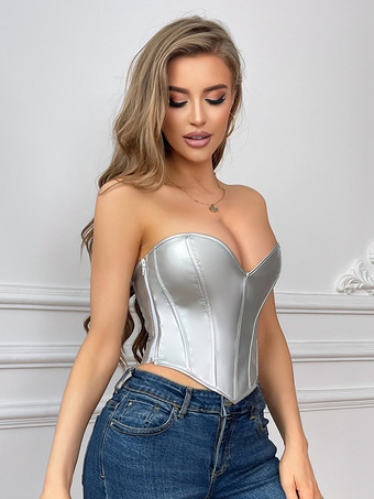 コルセット シルバー レースアップ 室内用 シック ランジェリー ビスチェ トップ
