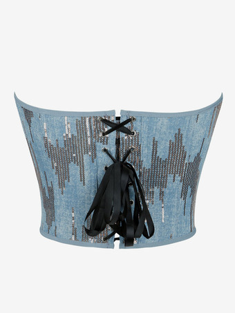 コルセット ライトスカイブルー ビスチェトップ レースアップ デート シック ランジェリー